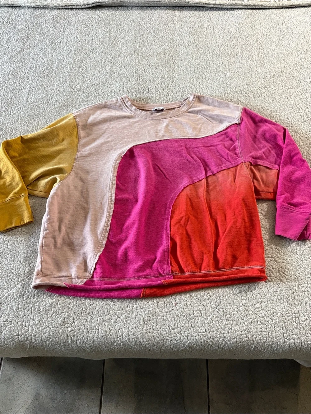 Fate Colorblock Scoop Neck Sweater in Pink, Orange, Yellow and Cream 100% Cotton